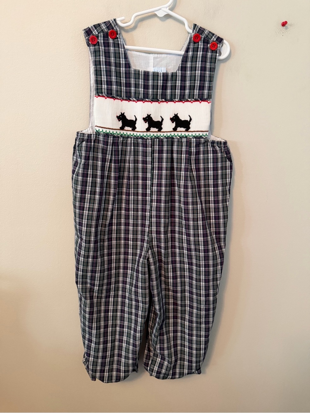 Remember Nguyen Plaid Smocked Scottie Dog Longalls